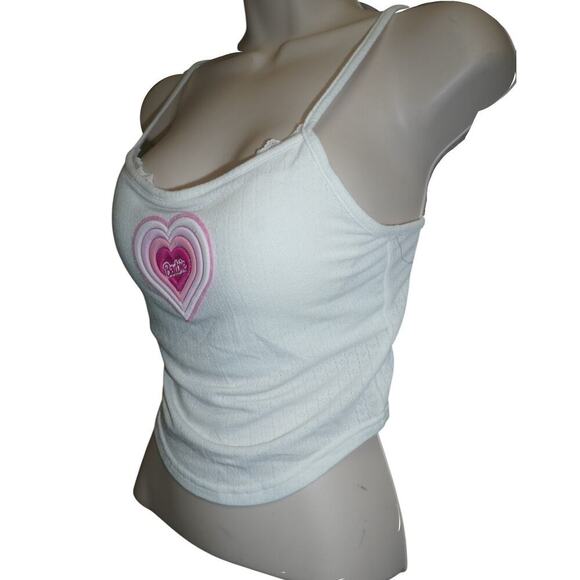 Y2K Barbie Heart Logo Tank Top White Baby Tee 2000s Style Size M - Picture 3 of 7